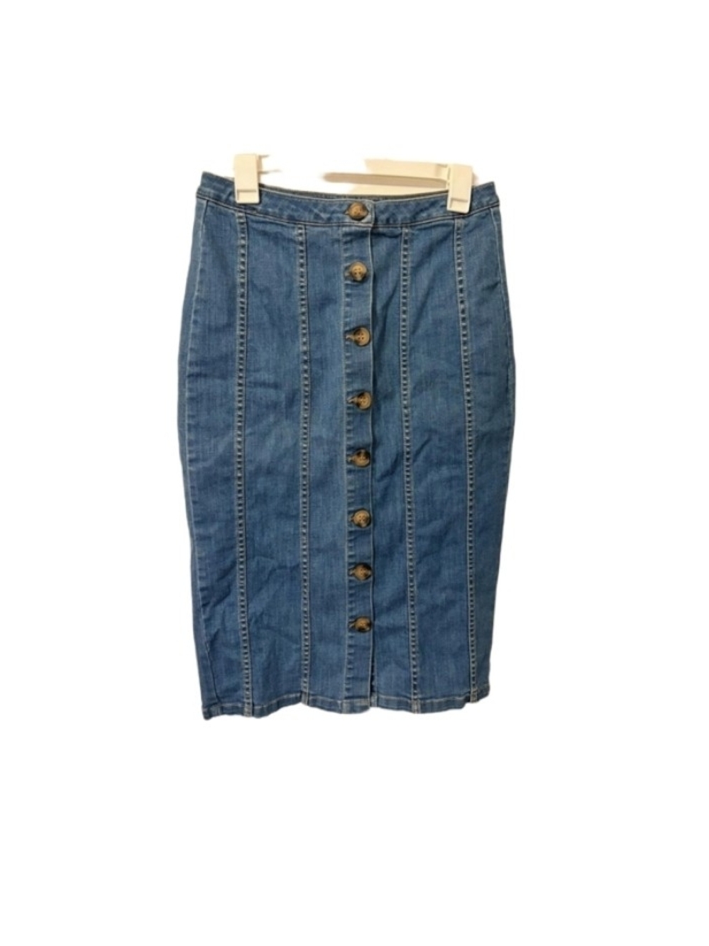 DownEast Blue Button-Front Denim Pencil Skirt